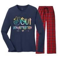 Peace Out Kindergarten Tie Dye Last Day Of School Women's Long Sleeve Flannel Pajama Set 