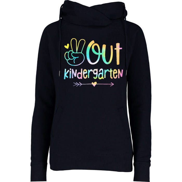 Peace Out Kindergarten Tie Dye Last Day Of School Womens Funnel Neck Pullover Hood