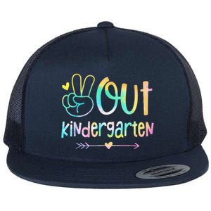 Peace Out Kindergarten Tie Dye Last Day Of School Flat Bill Trucker Hat