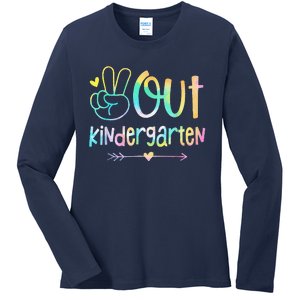 Peace Out Kindergarten Tie Dye Last Day Of School Ladies Long Sleeve Shirt