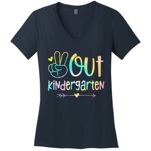 Peace Out Kindergarten Tie Dye Last Day Of School Women's V-Neck T-Shirt