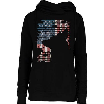 Police Officer K9 Dog Shep PD American Flag Silhouette Print Womens Funnel Neck Pullover Hood