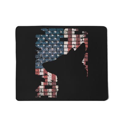 Police Officer K9 Dog Shep PD American Flag Silhouette Print Mousepad