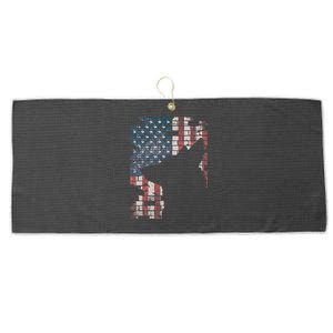 Police Officer K9 Dog Shep PD American Flag Silhouette Print Large Microfiber Waffle Golf Towel