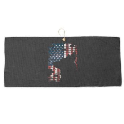 Police Officer K9 Dog Shep PD American Flag Silhouette Print Large Microfiber Waffle Golf Towel