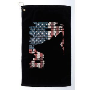 Police Officer K9 Dog Shep PD American Flag Silhouette Print Platinum Collection Golf Towel