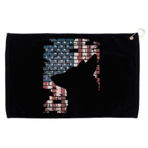 Police Officer K9 Dog Shep PD American Flag Silhouette Print Grommeted Golf Towel