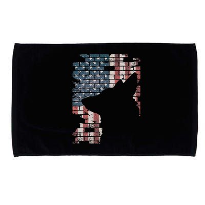 Police Officer K9 Dog Shep PD American Flag Silhouette Print Microfiber Hand Towel