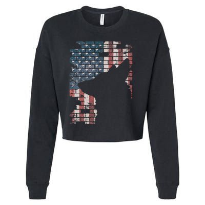 Police Officer K9 Dog Shep PD American Flag Silhouette Print Cropped Pullover Crew