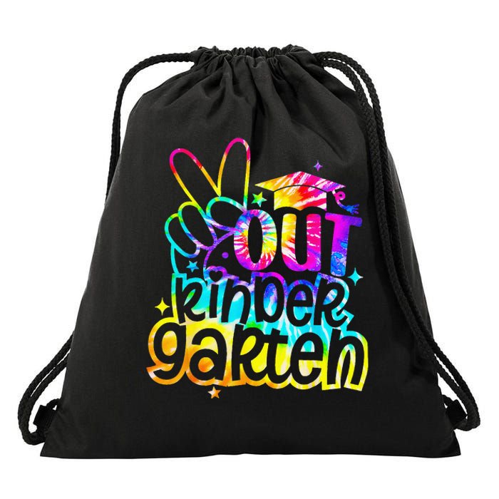 Peace Out Kindergarten Graduation Last Day Of School Tie Dye Drawstring Bag