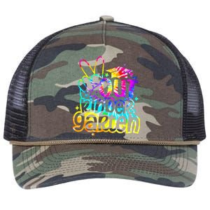 Peace Out Kindergarten Graduation Last Day Of School Tie Dye Retro Rope Trucker Hat Cap