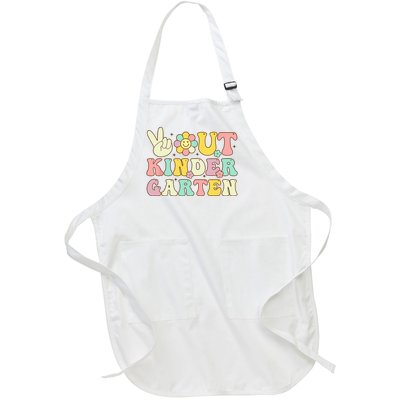 Peace Out Kindergarten Retro Graduation Last Day Of School Full-Length Apron With Pockets