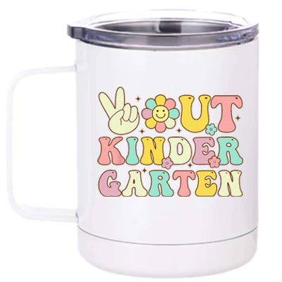 Peace Out Kindergarten Retro Graduation Last Day Of School 12 oz Stainless Steel Tumbler Cup