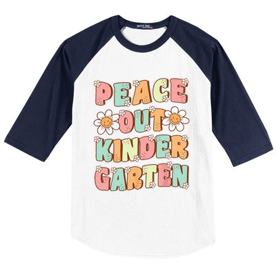 Peace Out Kindergarten Cute Groovy Last Day of Kindergarten Baseball Sleeve Shirt