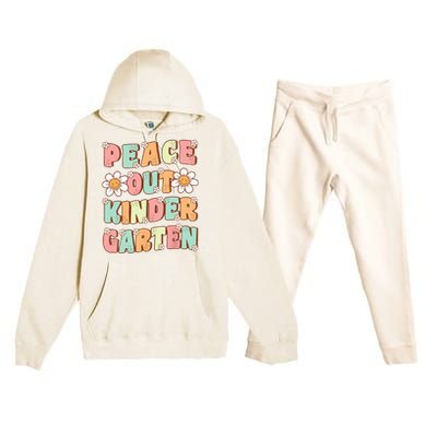 Peace Out Kindergarten Cute Groovy Last Day of Kindergarten Premium Hooded Sweatsuit Set