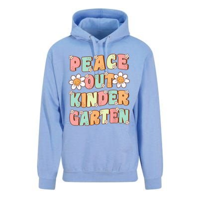 Peace Out Kindergarten Cute Groovy Last Day of Kindergarten Unisex Surf Hoodie