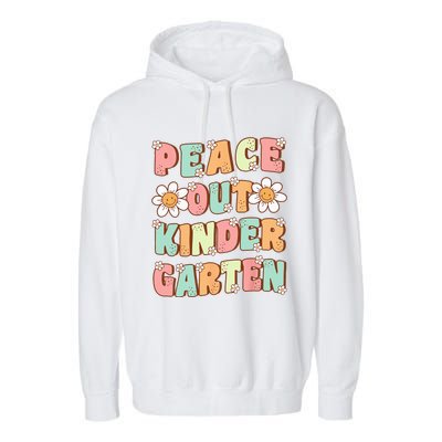 Peace Out Kindergarten Cute Groovy Last Day of Kindergarten Garment-Dyed Fleece Hoodie