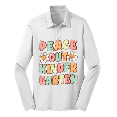 Peace Out Kindergarten Cute Groovy Last Day of Kindergarten Silk Touch Performance Long Sleeve Polo