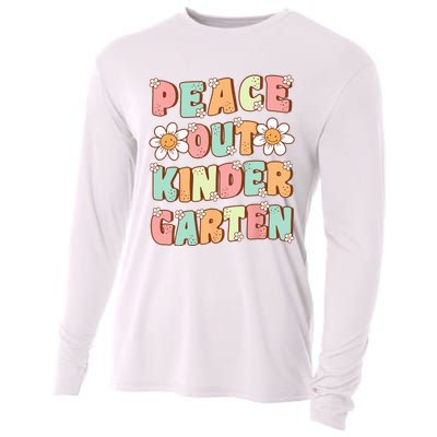 Peace Out Kindergarten Cute Groovy Last Day of Kindergarten Cooling Performance Long Sleeve Crew