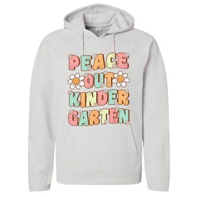 Peace Out Kindergarten Cute Groovy Last Day of Kindergarten Performance Fleece Hoodie