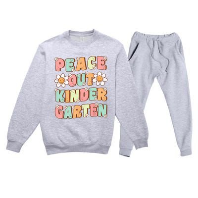 Peace Out Kindergarten Cute Groovy Last Day of Kindergarten Premium Crewneck Sweatsuit Set