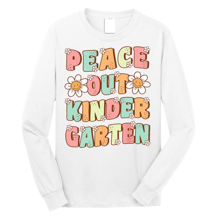 Peace Out Kindergarten Cute Groovy Last Day of Kindergarten Long Sleeve Shirt