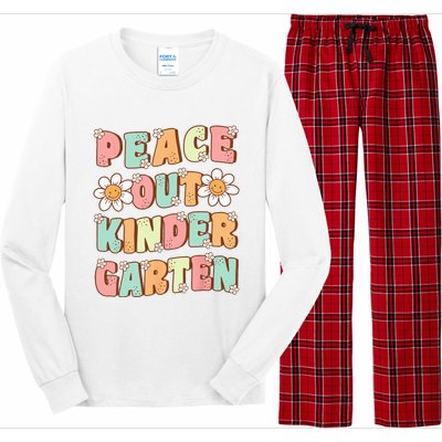 Peace Out Kindergarten Cute Groovy Last Day of Kindergarten Long Sleeve Pajama Set