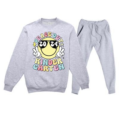 Peace Out Kindergarten Retro Smile Last Day Of School 2024 Premium Crewneck Sweatsuit Set