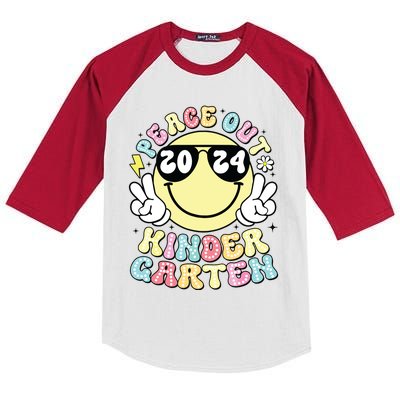 Peace Out Kindergarten Retro Smile Last Day Of School 2024 Kids Colorblock Raglan Jersey