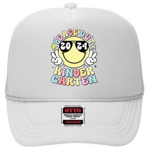 Peace Out Kindergarten Retro Smile Last Day Of School 2024 High Crown Mesh Back Trucker Hat