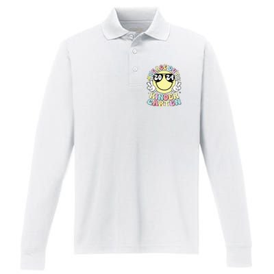 Peace Out Kindergarten Retro Smile Last Day Of School 2024 Performance Long Sleeve Polo