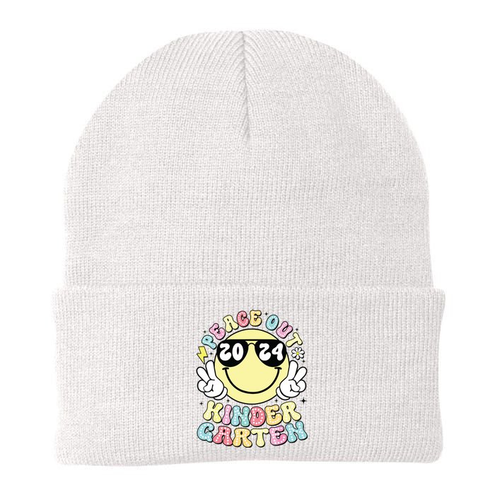 Peace Out Kindergarten Retro Smile Last Day Of School 2024 Knit Cap Winter Beanie