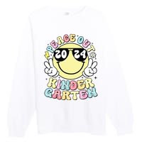 Peace Out Kindergarten Retro Smile Last Day Of School 2024 Premium Crewneck Sweatshirt