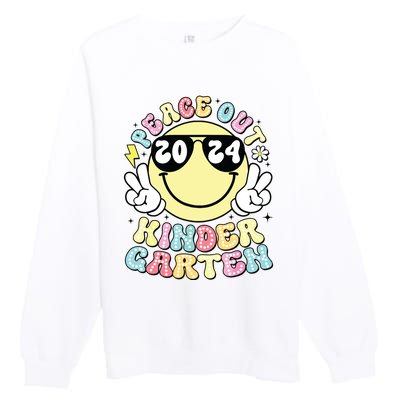 Peace Out Kindergarten Retro Smile Last Day Of School 2024 Premium Crewneck Sweatshirt