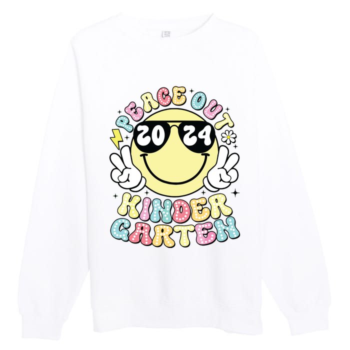 Peace Out Kindergarten Retro Smile Last Day Of School 2024 Premium Crewneck Sweatshirt