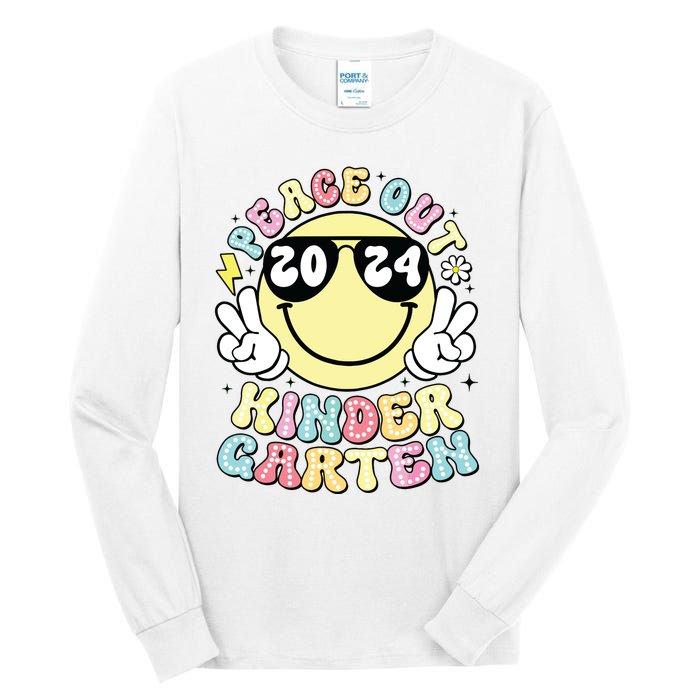 Peace Out Kindergarten Retro Smile Last Day Of School 2024 Tall Long Sleeve T-Shirt