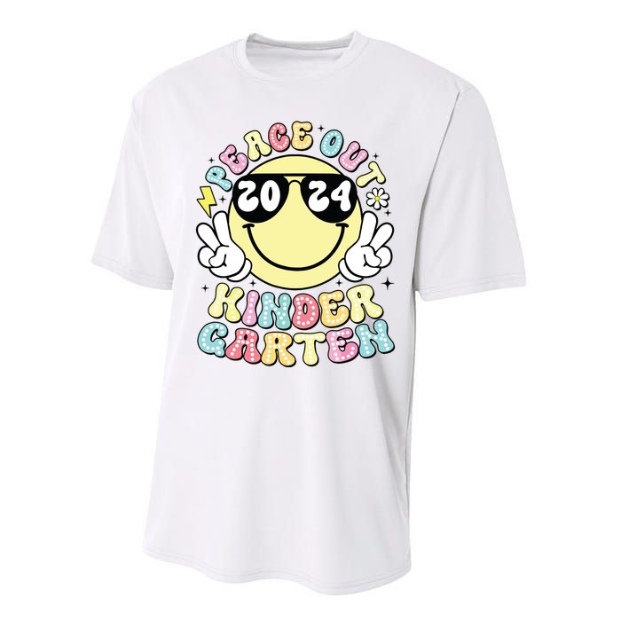 Peace Out Kindergarten Retro Smile Last Day Of School 2024 Performance Sprint T-Shirt