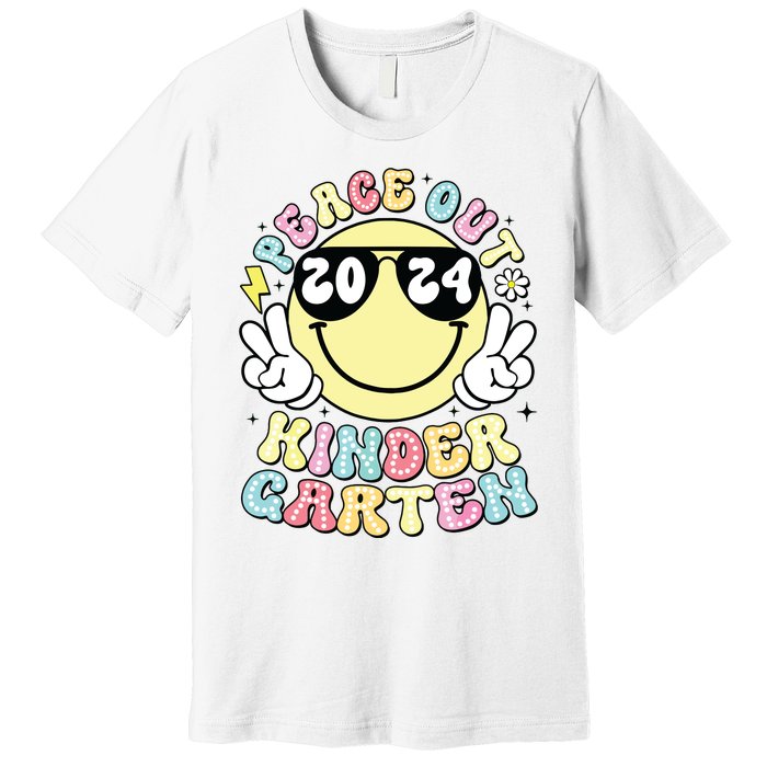 Peace Out Kindergarten Retro Smile Last Day Of School 2024 Premium T-Shirt