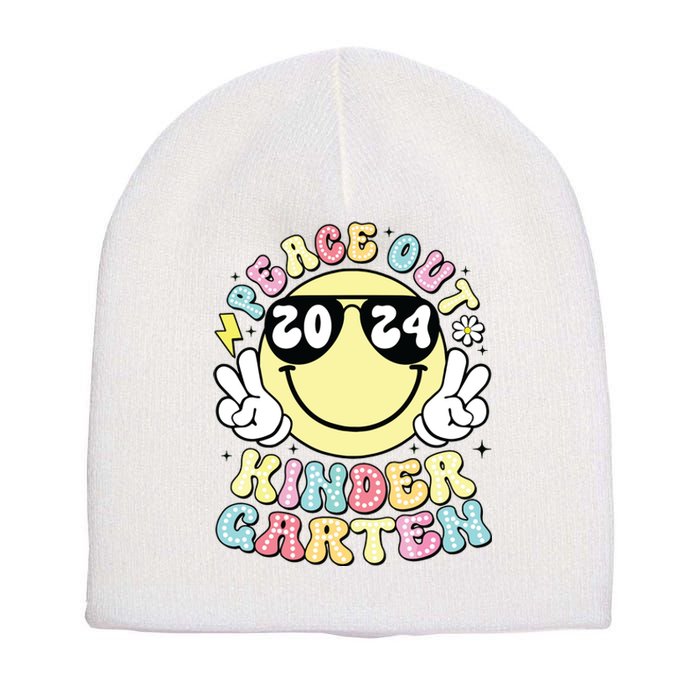 Peace Out Kindergarten Retro Smile Last Day Of School 2024 Short Acrylic Beanie