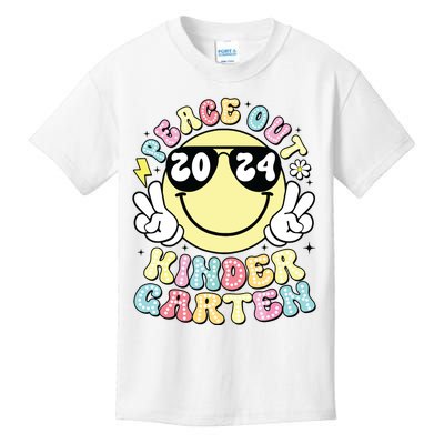 Peace Out Kindergarten Retro Smile Last Day Of School 2024 Kids T-Shirt