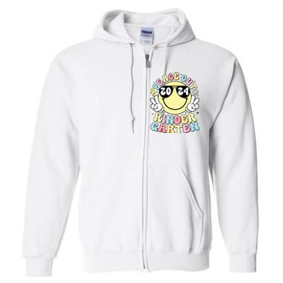 Peace Out Kindergarten Retro Smile Last Day Of School 2024 Full Zip Hoodie