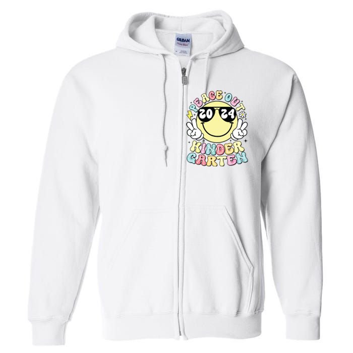 Peace Out Kindergarten Retro Smile Last Day Of School 2024 Full Zip Hoodie