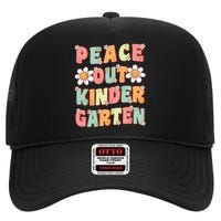 Peace Out Kindergarten Cute Groovy Last Day Of Kindergarten High Crown Mesh Back Trucker Hat