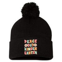 Peace Out Kindergarten Cute Groovy Last Day Of Kindergarten Pom Pom 12in Knit Beanie