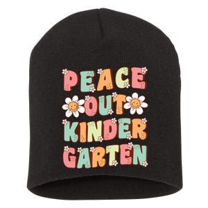 Peace Out Kindergarten Cute Groovy Last Day Of Kindergarten Short Acrylic Beanie