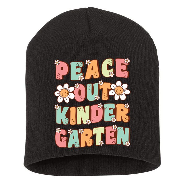 Peace Out Kindergarten Cute Groovy Last Day Of Kindergarten Short Acrylic Beanie