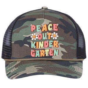 Peace Out Kindergarten Cute Groovy Last Day Of Kindergarten Retro Rope Trucker Hat Cap