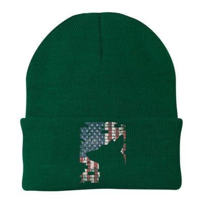 Police Officer K9 Dog Shep PD American Flag Silhouette Print Knit Cap Winter Beanie