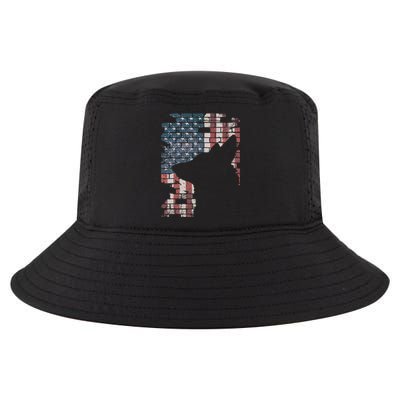 Police Officer K9 Dog Shep PD American Flag Silhouette Print Cool Comfort Performance Bucket Hat