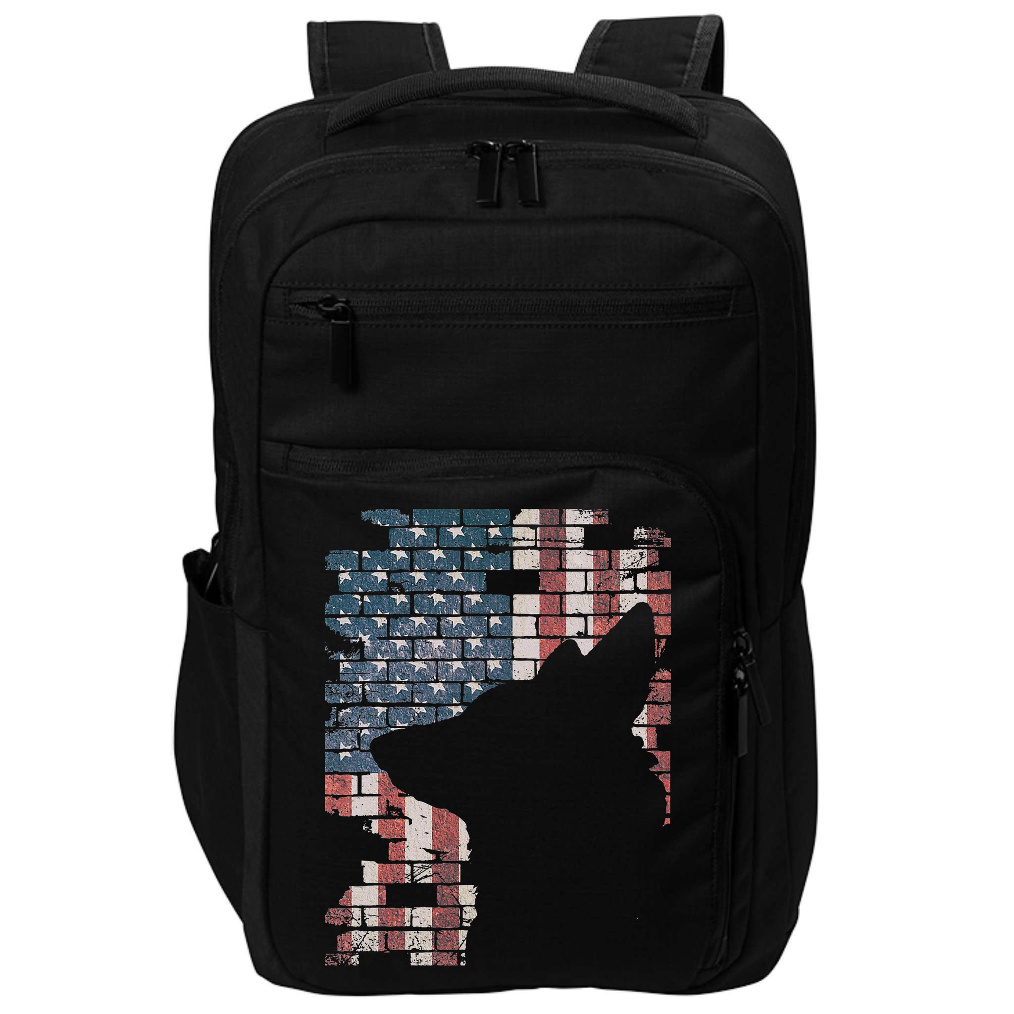 Police Officer K9 Dog Shep PD American Flag Silhouette Print Impact Tech Backpack